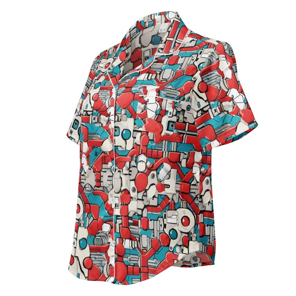 Red Circuitry on Women's Short Sleeve Pajama Top — Left Front