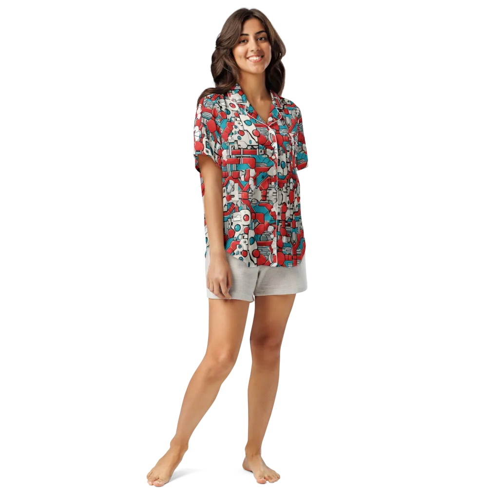 Red Circuitry on Women's Short Sleeve Pajama Top — Front