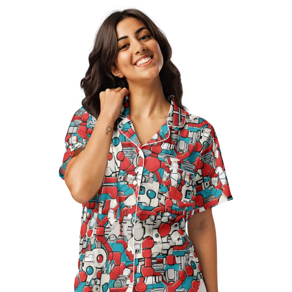 Red Circuitry on Women's Short Sleeve Pajama Top — Front