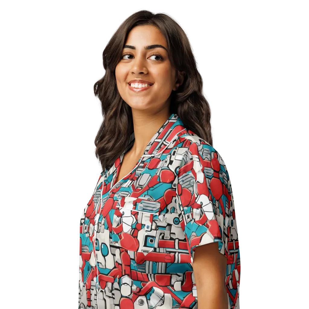 Red Circuitry on Women's Short Sleeve Pajama Top — Left Front