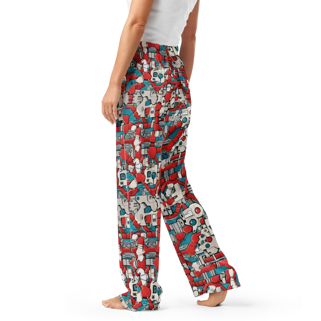 Red Circuitry on Women's Pajama Pants — Left