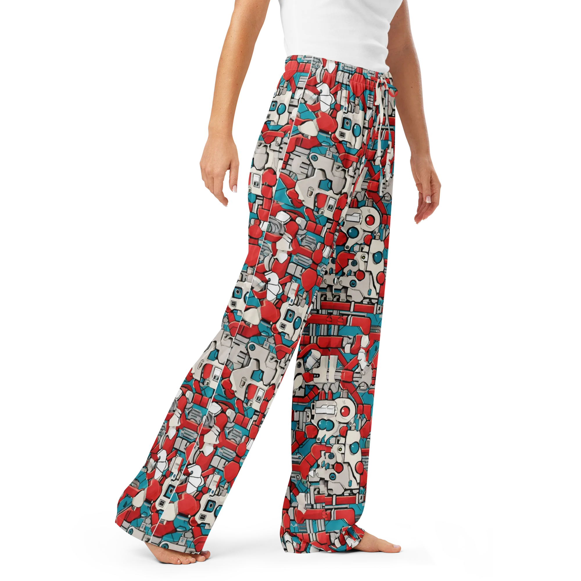 Red Circuitry on Women's Pajama Pants — Right Front
