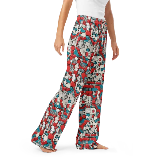 Red Circuitry on a Women's Pajama Pants