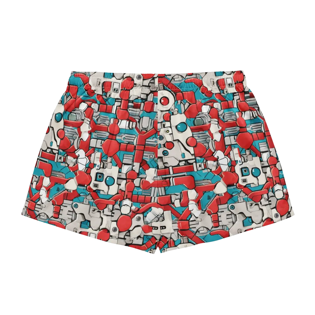 Red Circuitry on Women's Pajama Shorts — Back