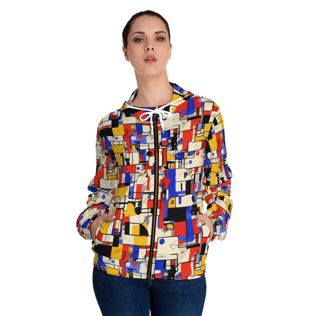 Cobalt Bauhaus on Women's Full-Zip Hoodie — Front On Person