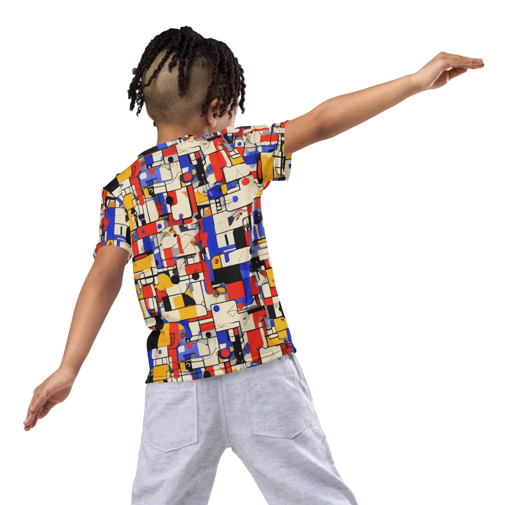 Cobalt Bauhaus on Kids Crew Neck T-Shirt — Back