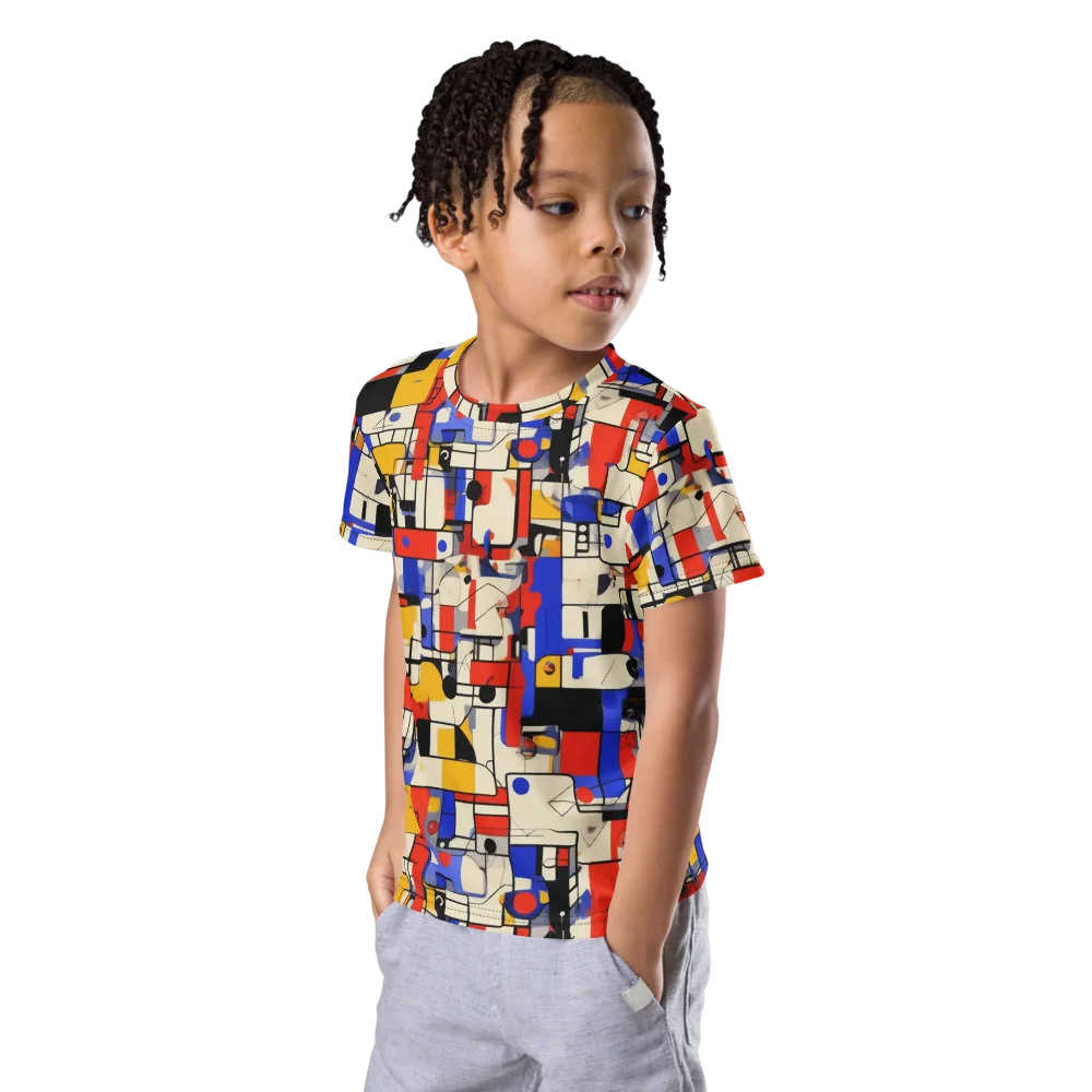 Cobalt Bauhaus on Kids Crew Neck T-Shirt — Left Front