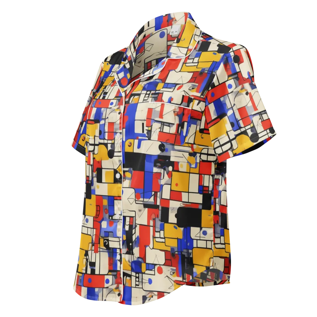 Cobalt Bauhaus on Women's Short Sleeve Pajama Top — Left Front