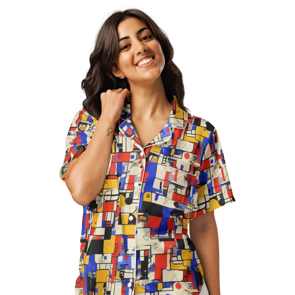 Cobalt Bauhaus on Women's Short Sleeve Pajama Top — Front