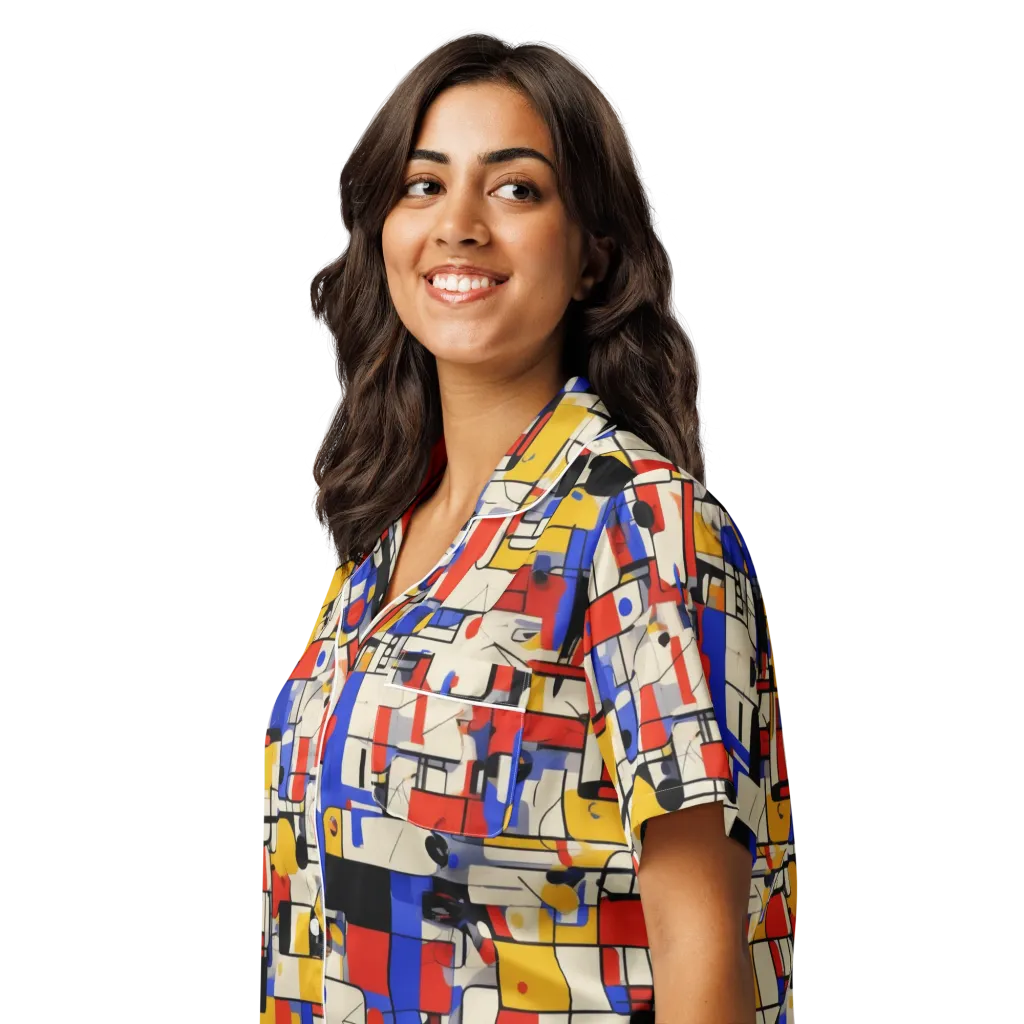 Cobalt Bauhaus on Women's Short Sleeve Pajama Top — Left Front