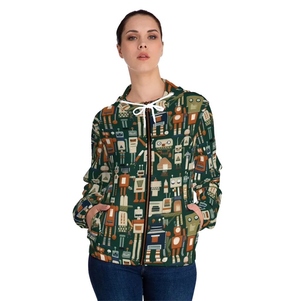 Tin Can Parade on Women's Full-Zip Hoodie — Front On Person