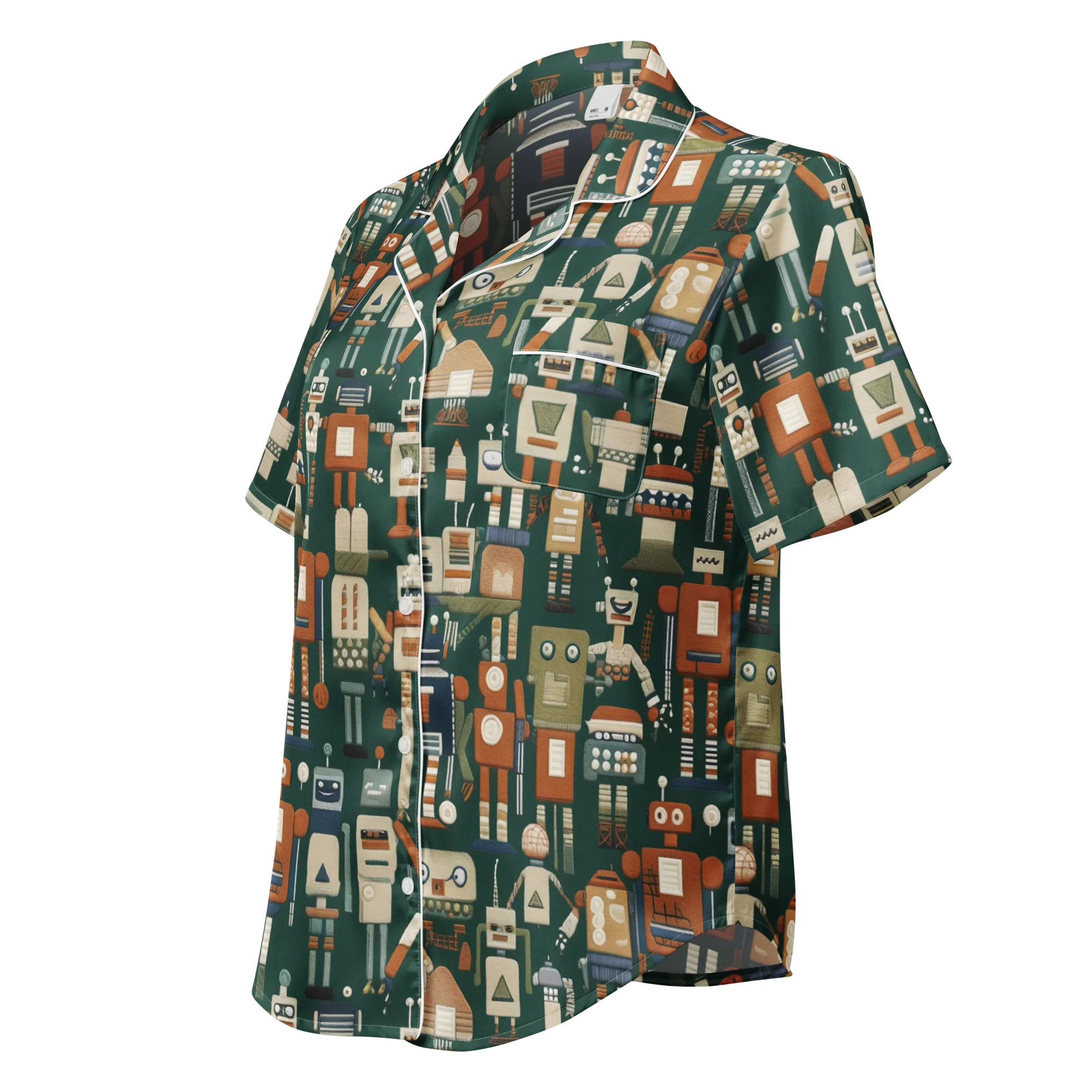 Tin Can Parade on Women's Short Sleeve Pajama Top — Left Front
