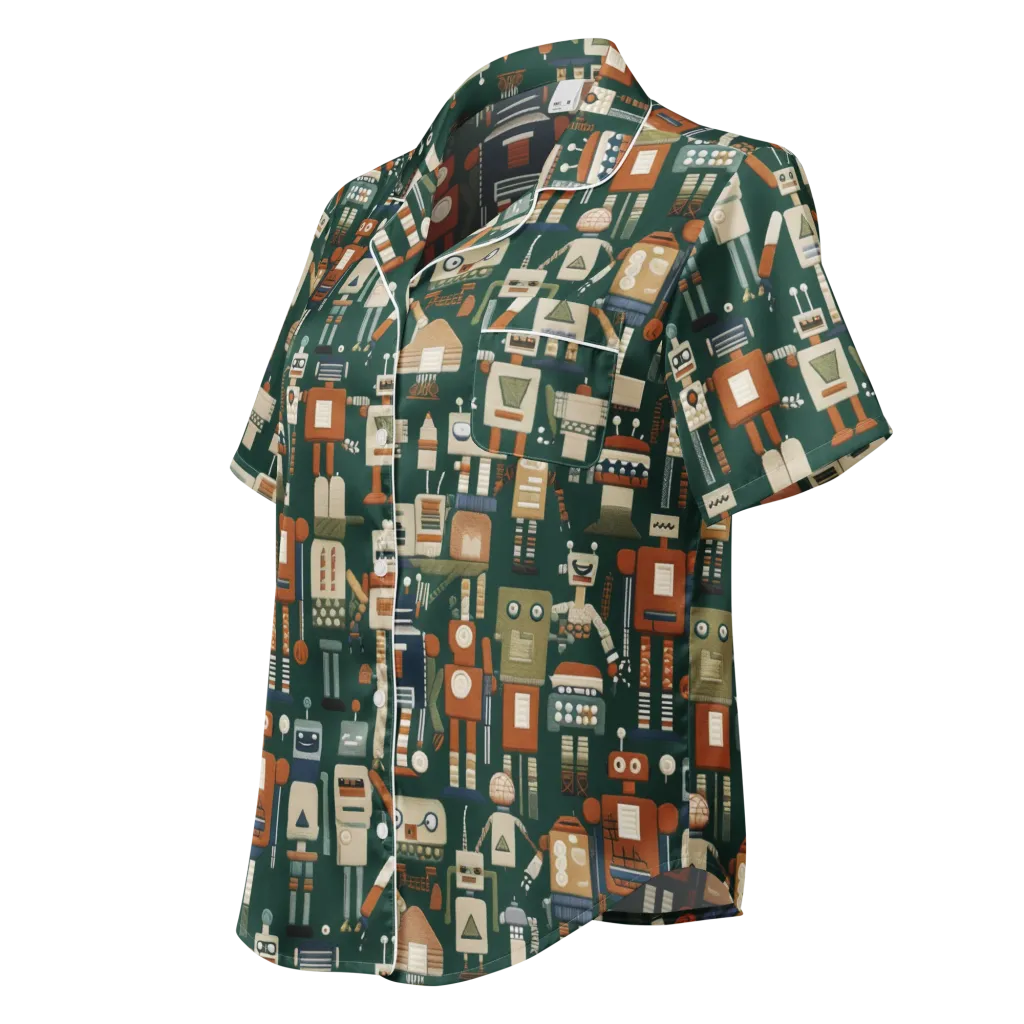 Tin Can Parade on Women's Short Sleeve Pajama Top — Left Front