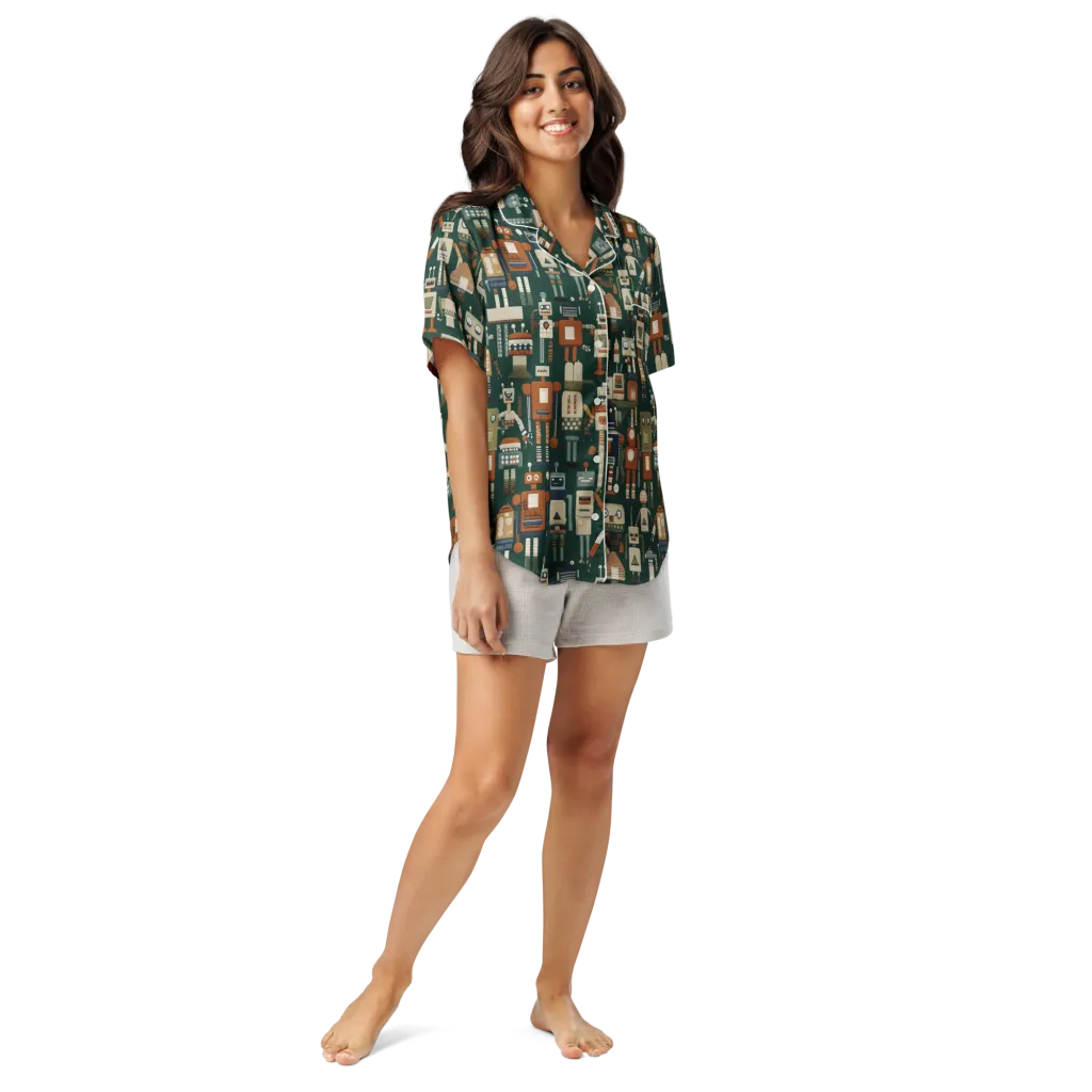 Tin Can Parade on Women's Short Sleeve Pajama Top — Front