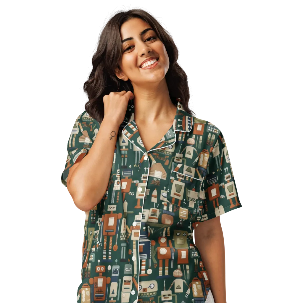 Tin Can Parade on Women's Short Sleeve Pajama Top — Front