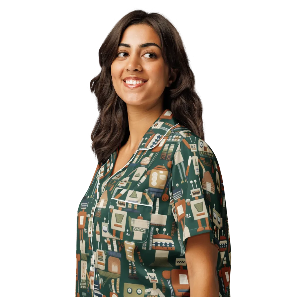 Tin Can Parade on Women's Short Sleeve Pajama Top — Left Front