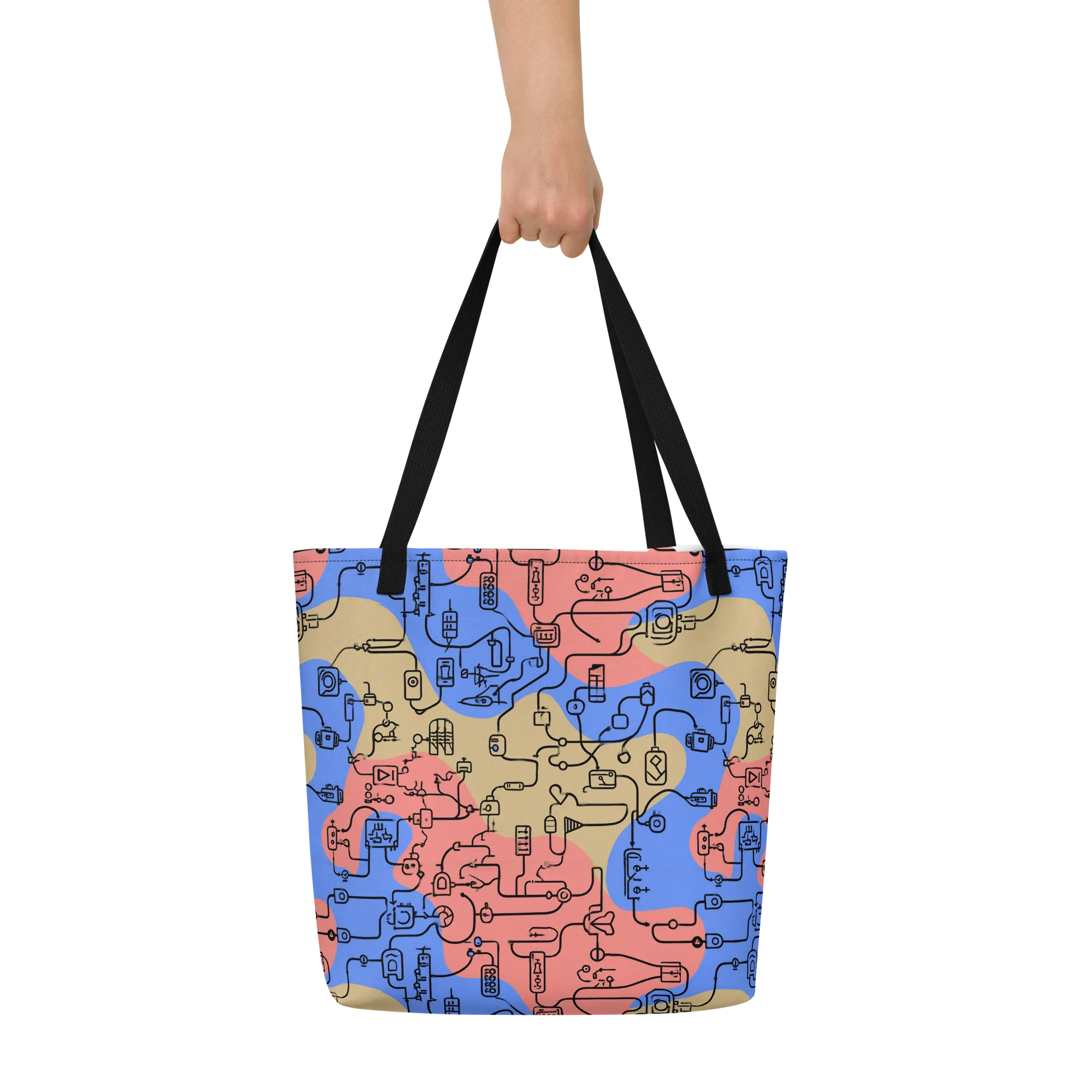 Analog Bloom on Large Tote Bag W/ Pocket — Front