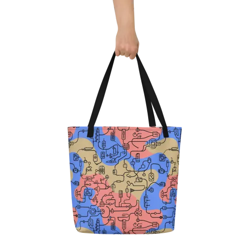 Analog Bloom on a Large Tote Bag W/ Pocket