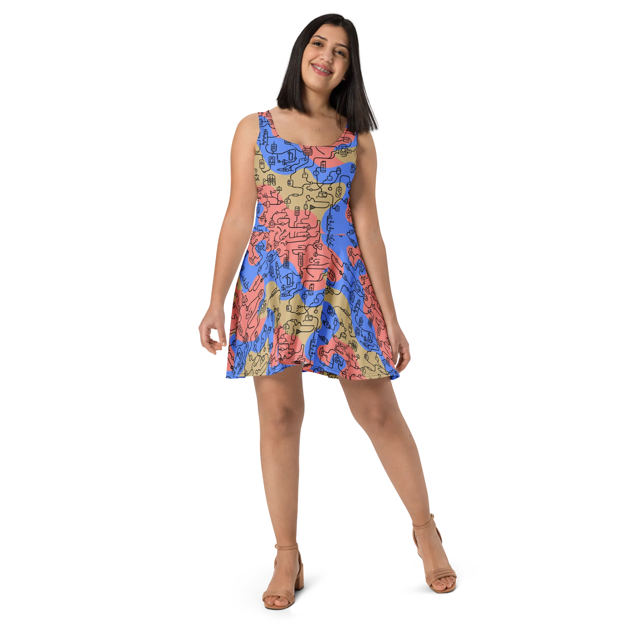 Analog Bloom on Skater Dress — Front