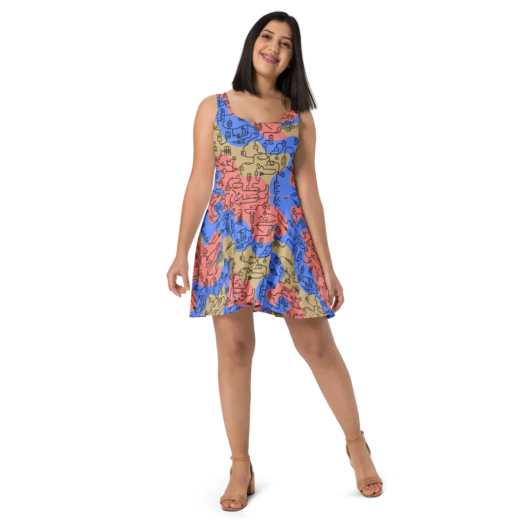 Analog Bloom on Skater Dress — Front