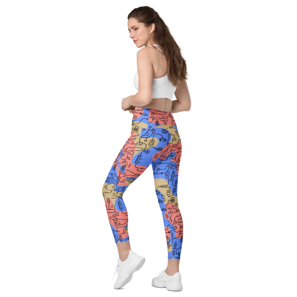 Analog Bloom on Leggings with Pockets — Left Back