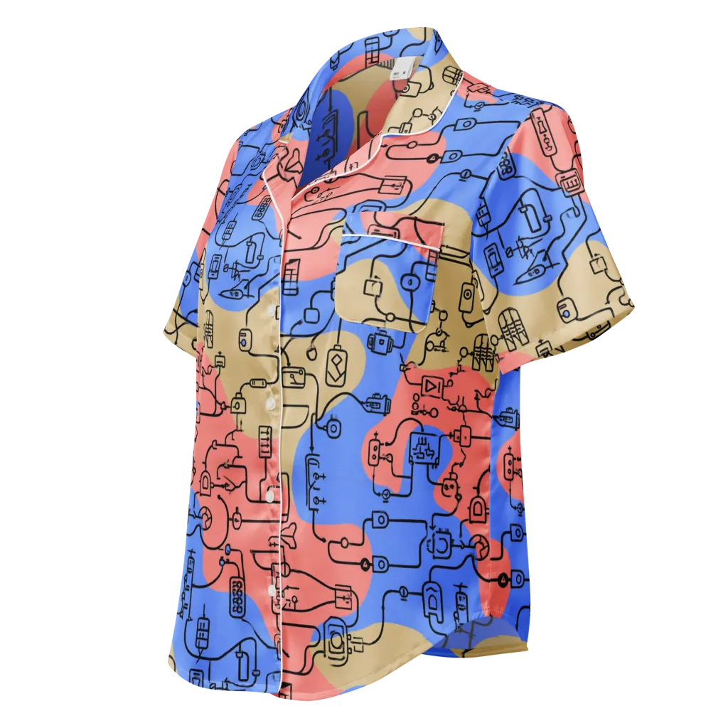 Analog Bloom on Women's Short Sleeve Pajama Top — Left Front