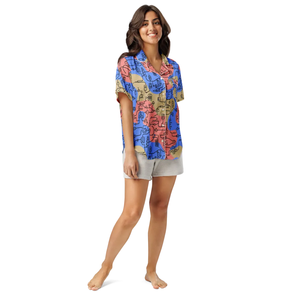 Analog Bloom on Women's Short Sleeve Pajama Top — Front
