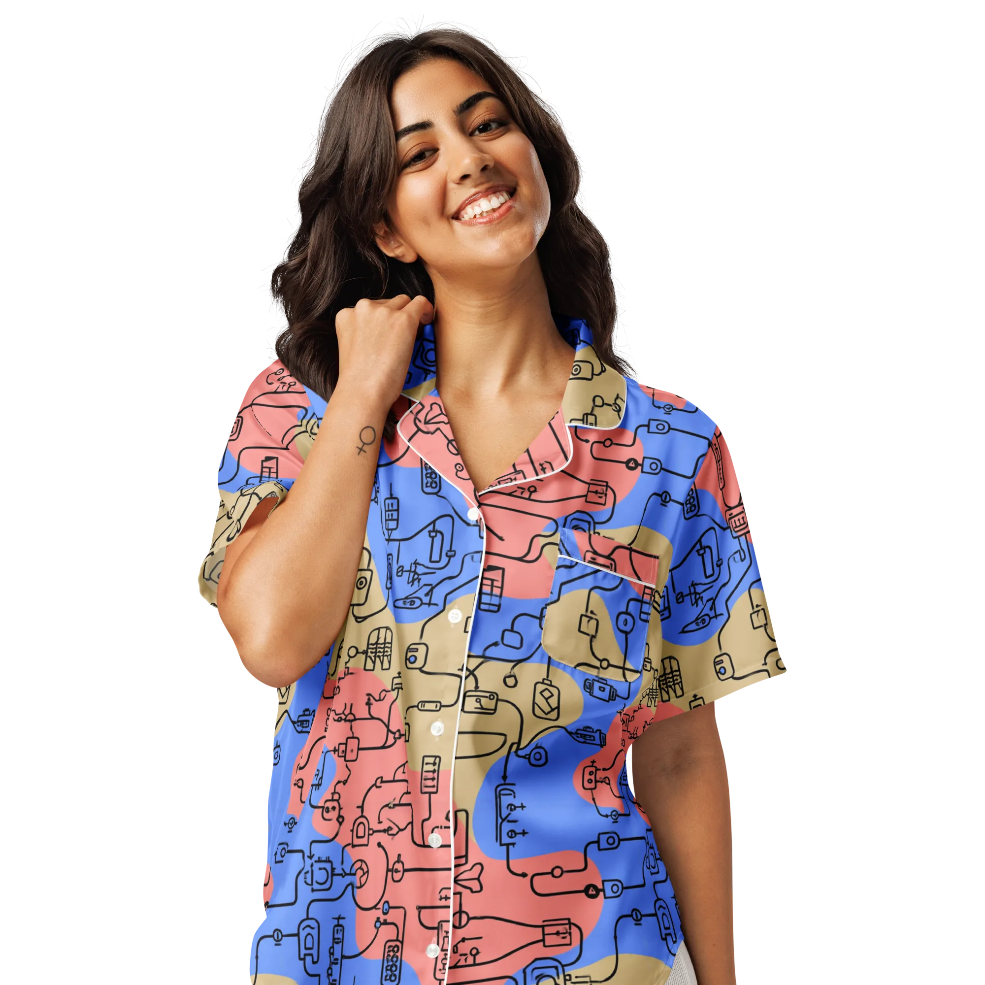 Analog Bloom on Women's Short Sleeve Pajama Top — Front
