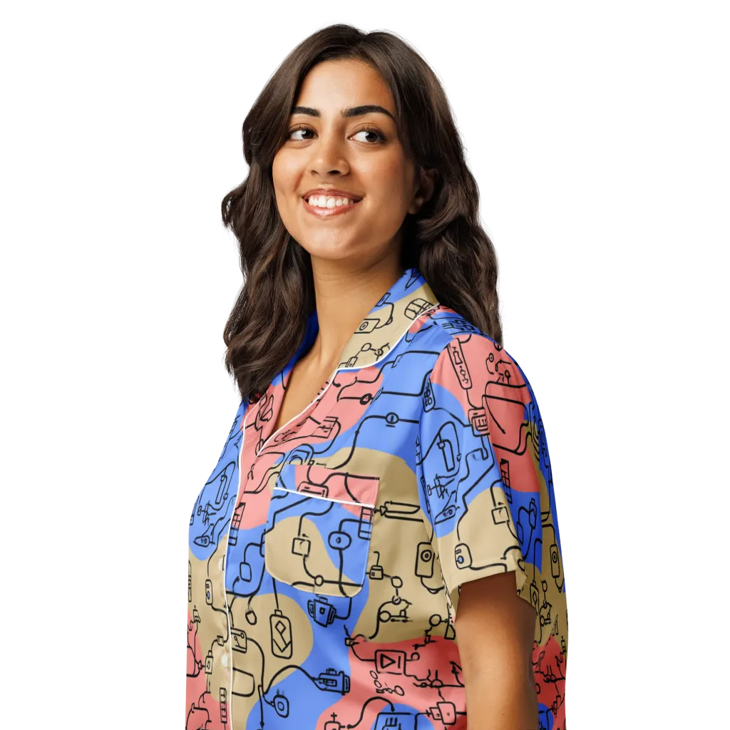 Analog Bloom on Women's Short Sleeve Pajama Top — Left Front