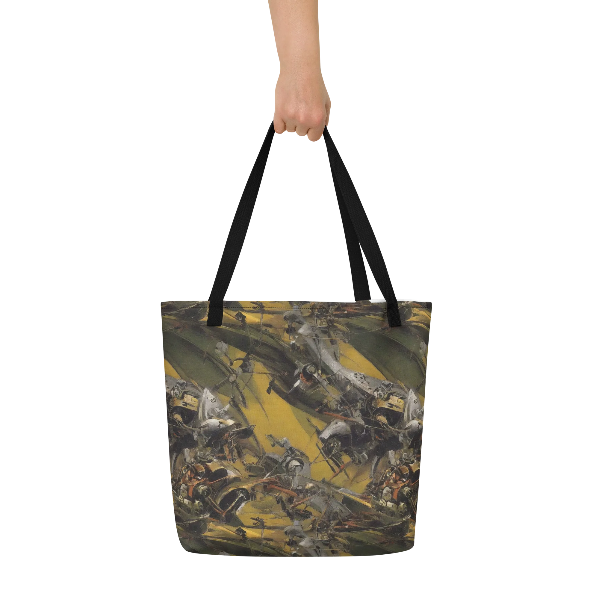 Ochre Momentum on Large Tote Bag W/ Pocket — Front