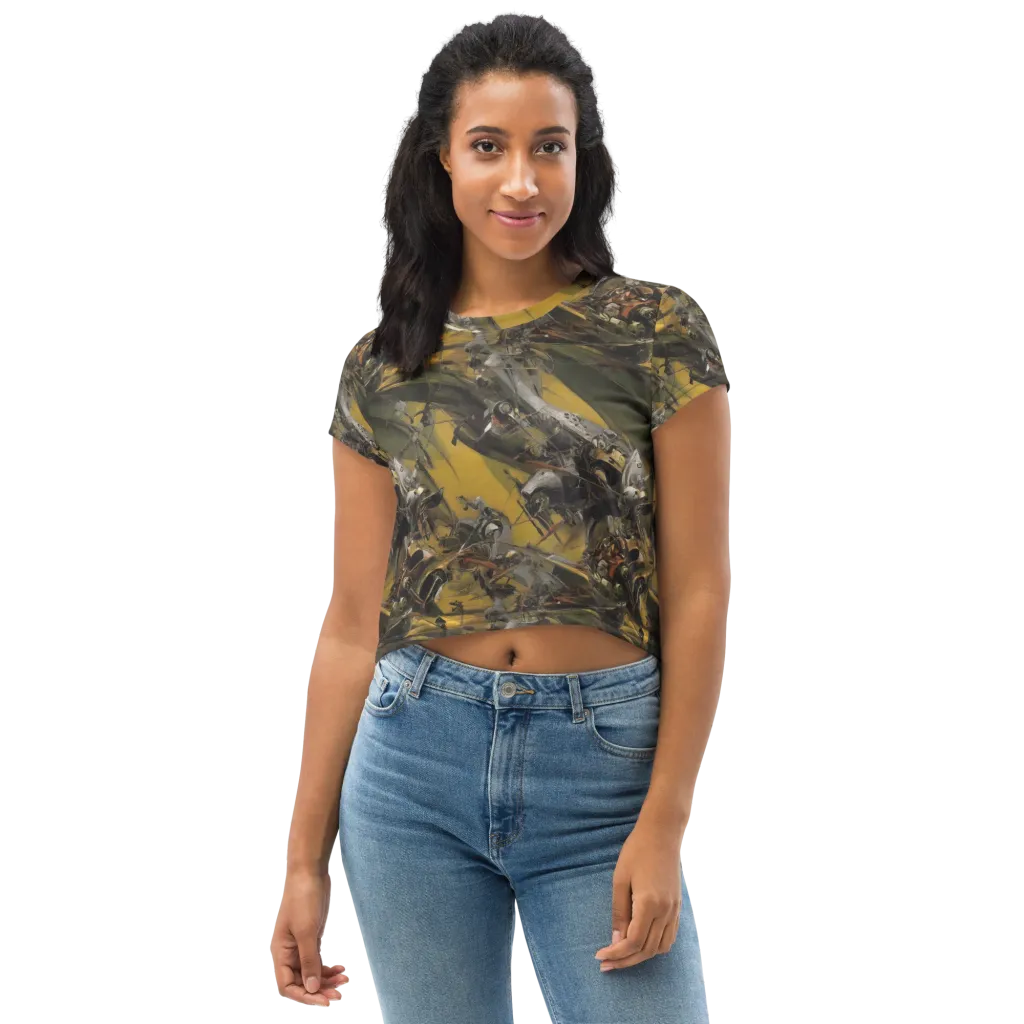 Ochre Momentum on Crop Tee — Front