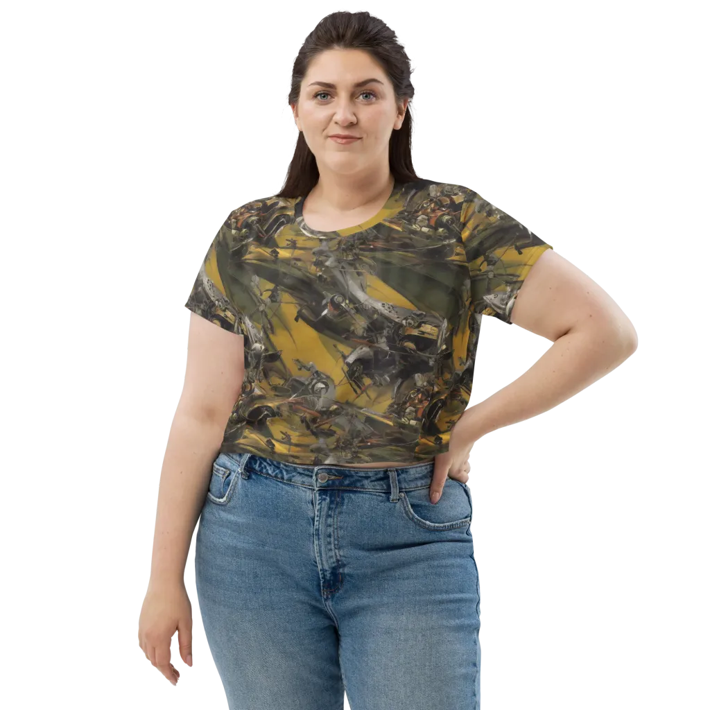 Ochre Momentum on Crop Tee — Front