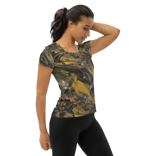 Ochre Momentum on a Women's Athletic T-Shirt
