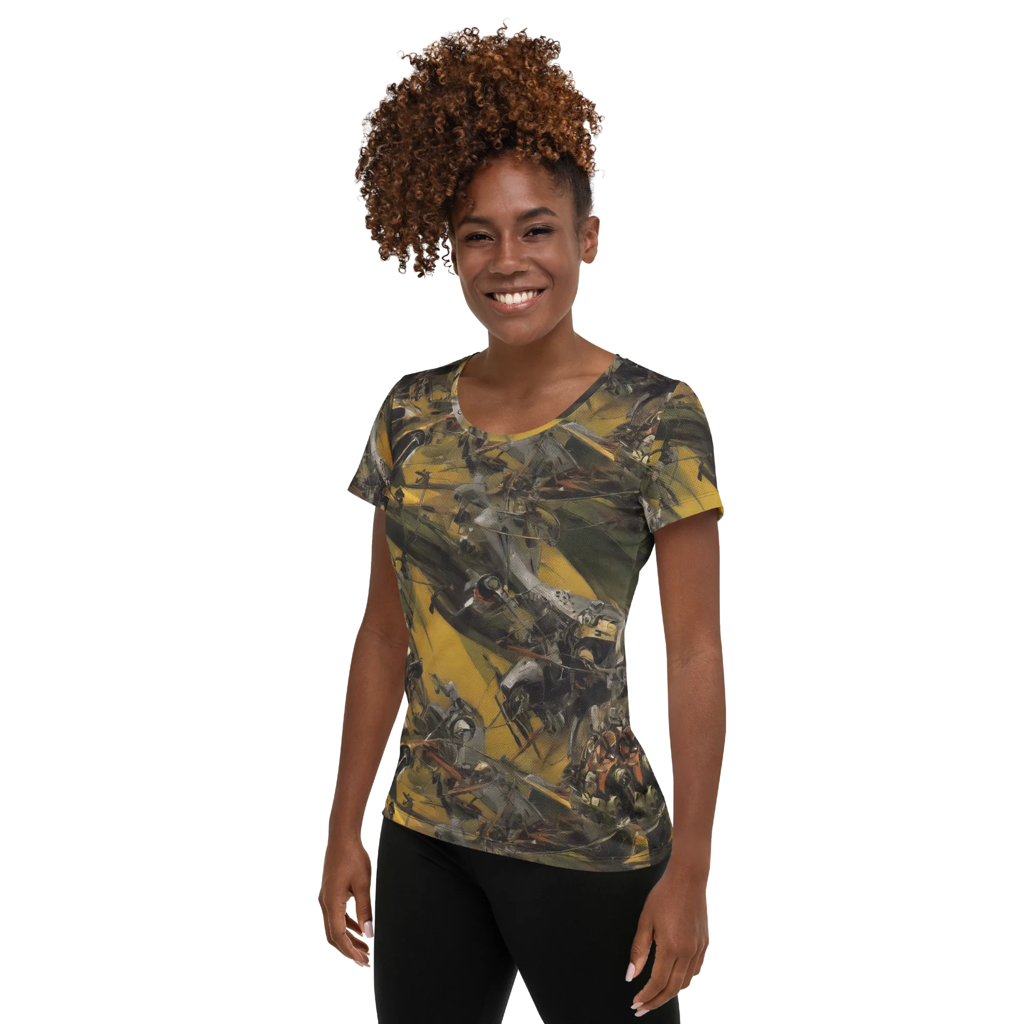 Ochre Momentum on Women's Athletic T-Shirt — Left