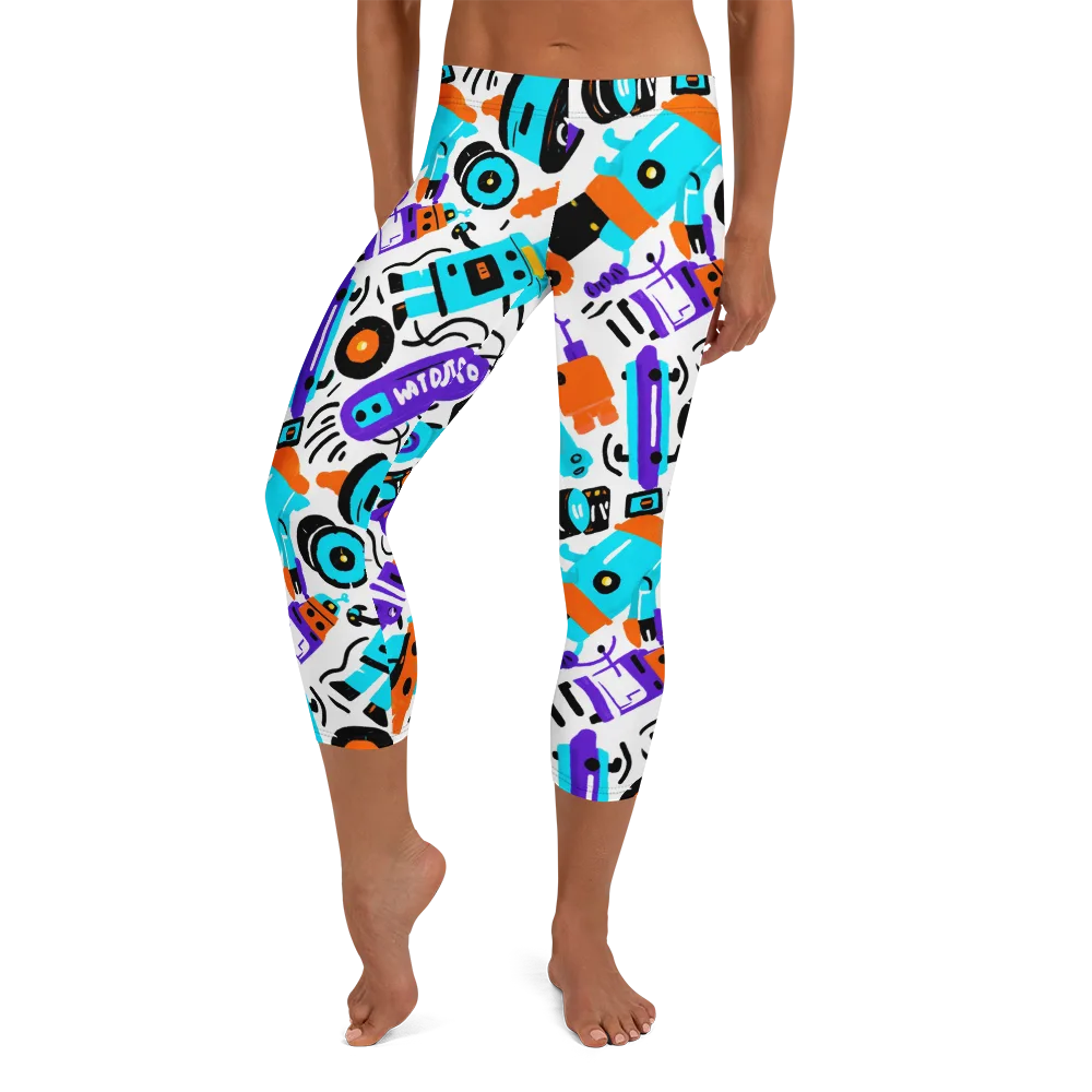 Robo Rave on Capri Leggings — Front