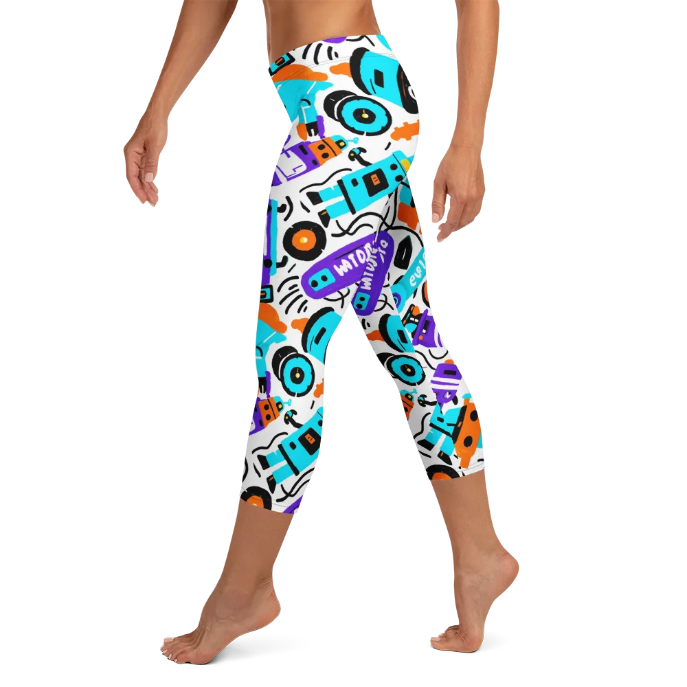 Robo Rave on Capri Leggings — Left