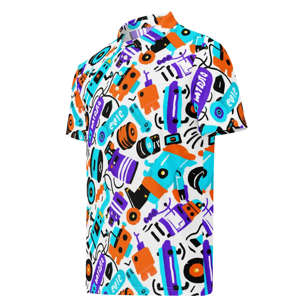 Robo Rave on Men's Slim Fit Polo Shirt — Left Front