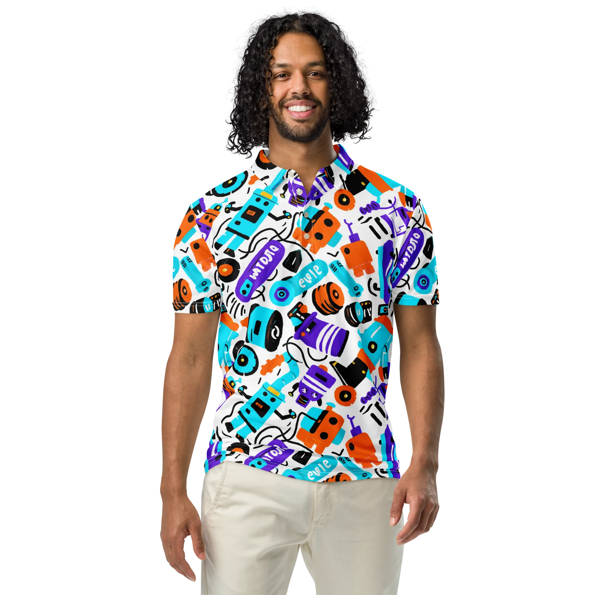 Robo Rave on Men's Slim Fit Polo Shirt — Front