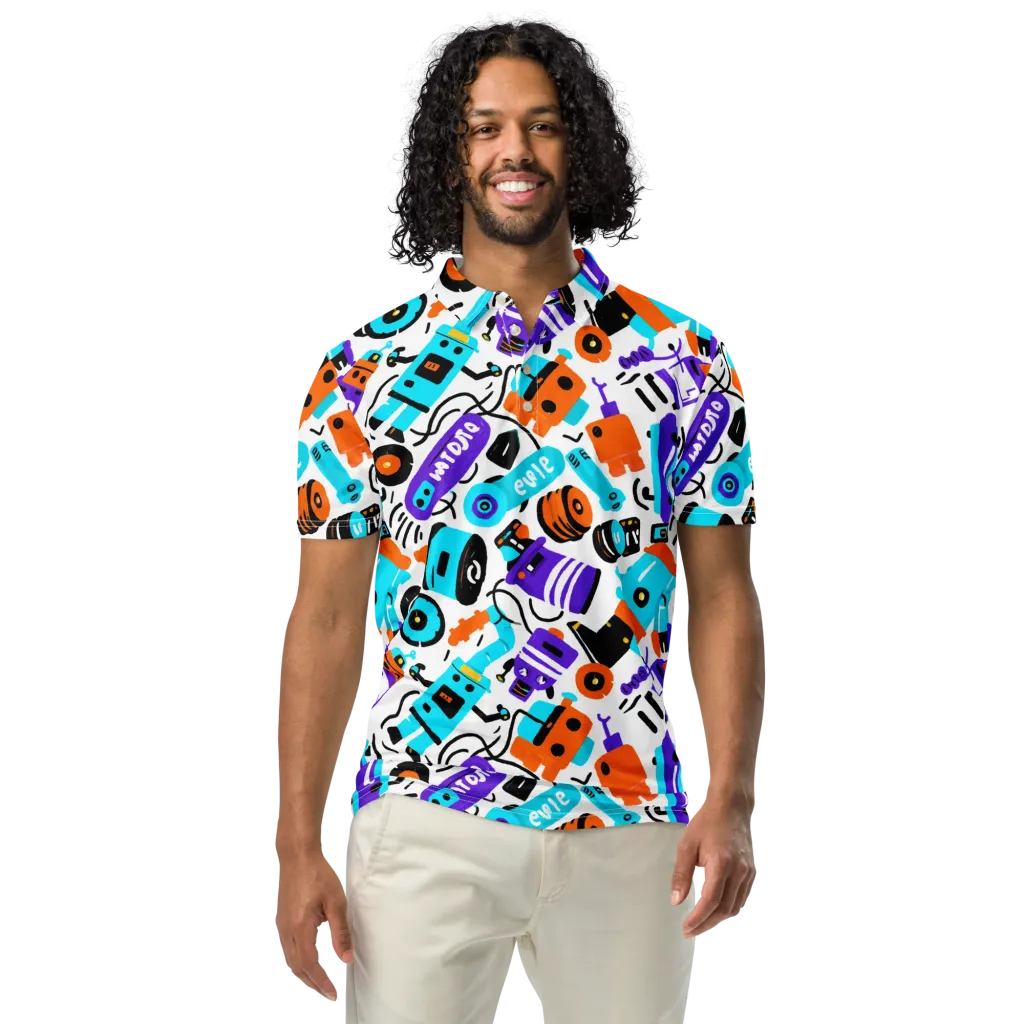 Robo Rave on Men's Slim Fit Polo Shirt — Front
