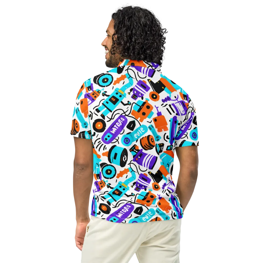 Robo Rave on Men's Slim Fit Polo Shirt — Back