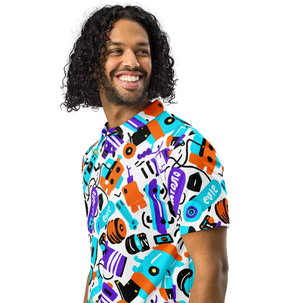 Robo Rave on Men's Slim Fit Polo Shirt — Left Front