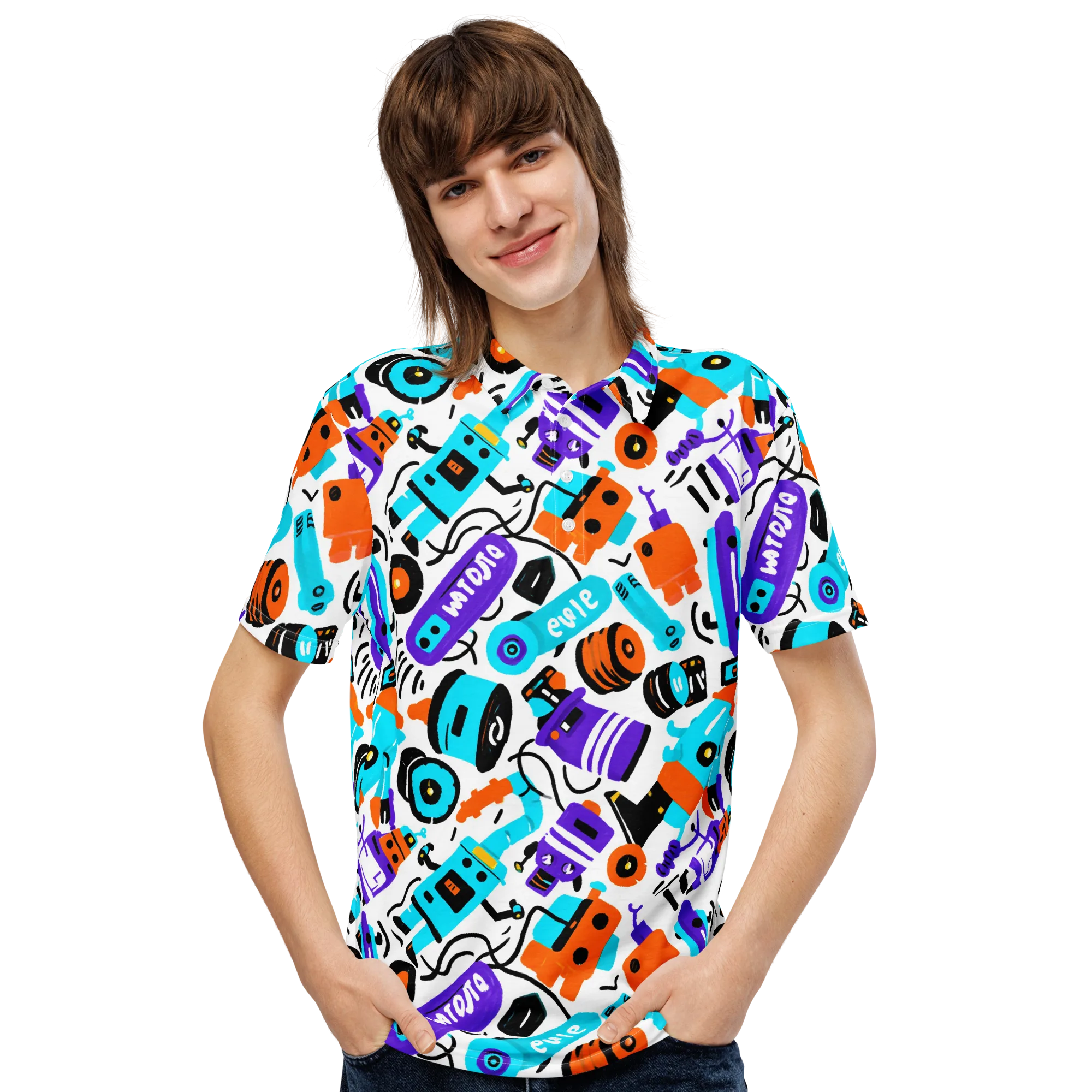Robo Rave on Men's Slim Fit Polo Shirt — Front