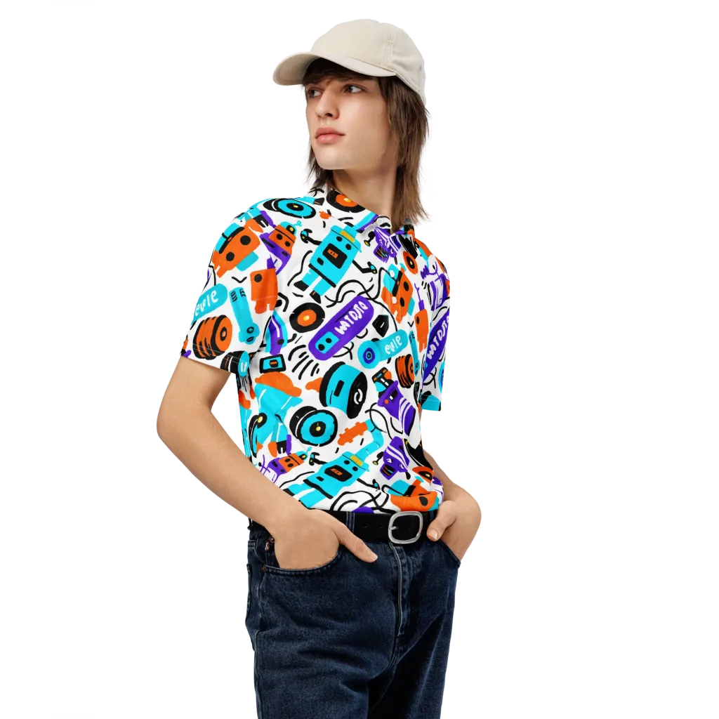 Robo Rave on Men's Slim Fit Polo Shirt — Right Front
