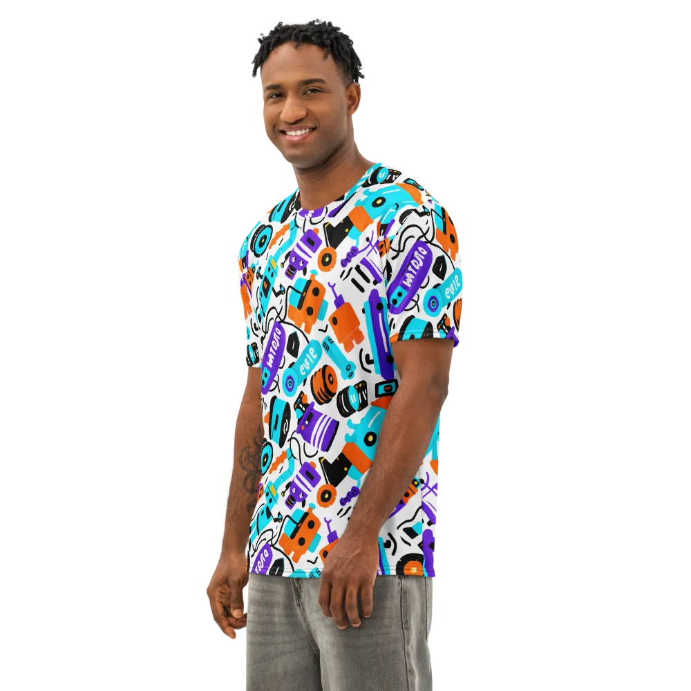 Robo Rave on Men's Cotton Crew Neck T-Shirt — Left Front