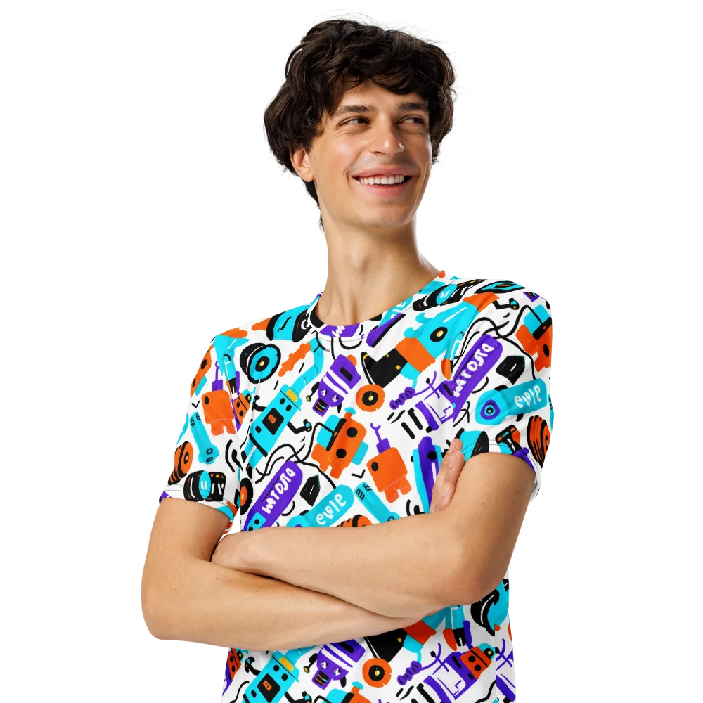 Robo Rave on Men's Crew Neck T-Shirt — Left Front