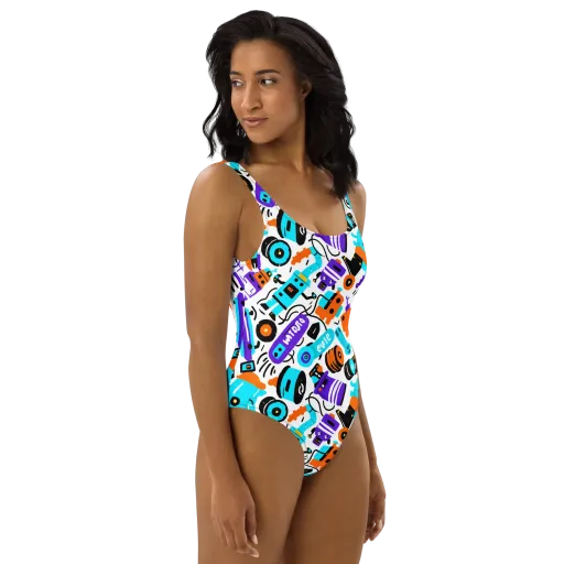 Robo Rave on a One-Piece Swimsuit