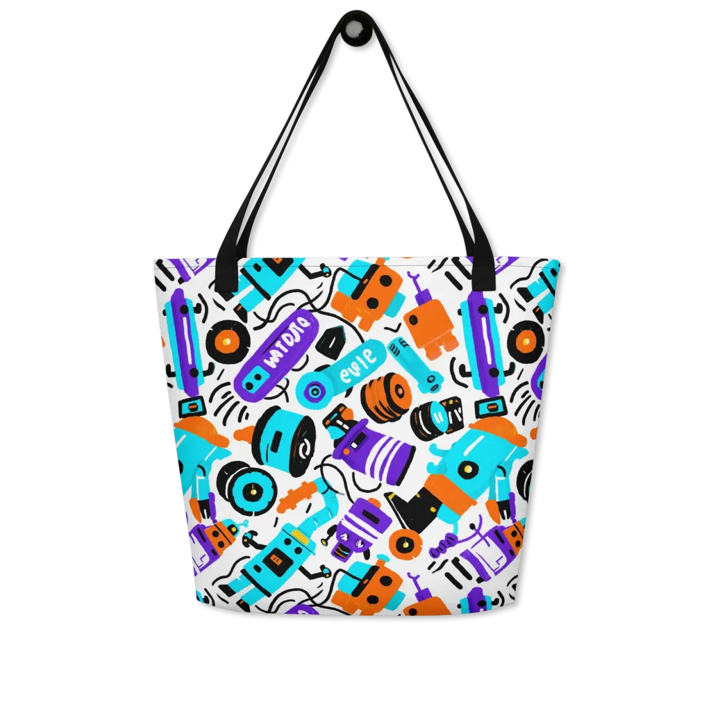 Robo Rave on Large Tote Bag W/ Pocket — Front