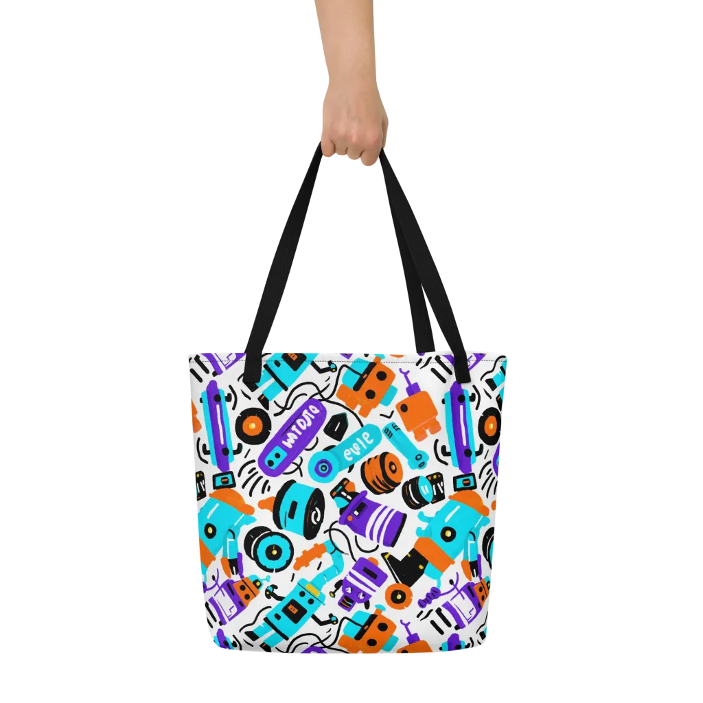 Robo Rave on Large Tote Bag W/ Pocket — Front
