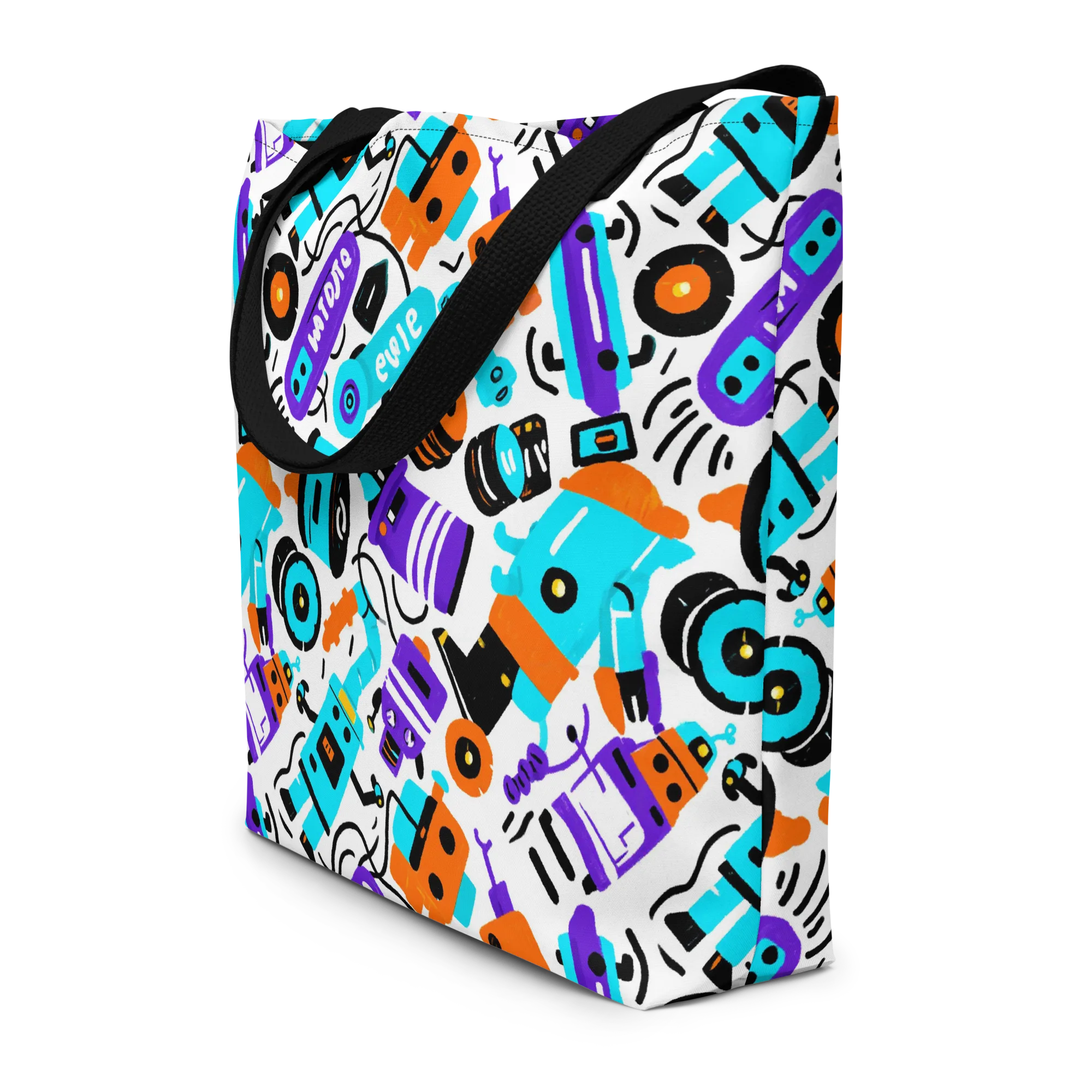 Robo Rave on Large Tote Bag W/ Pocket — Front
