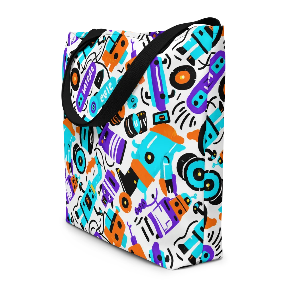 Robo Rave on Large Tote Bag W/ Pocket — Front